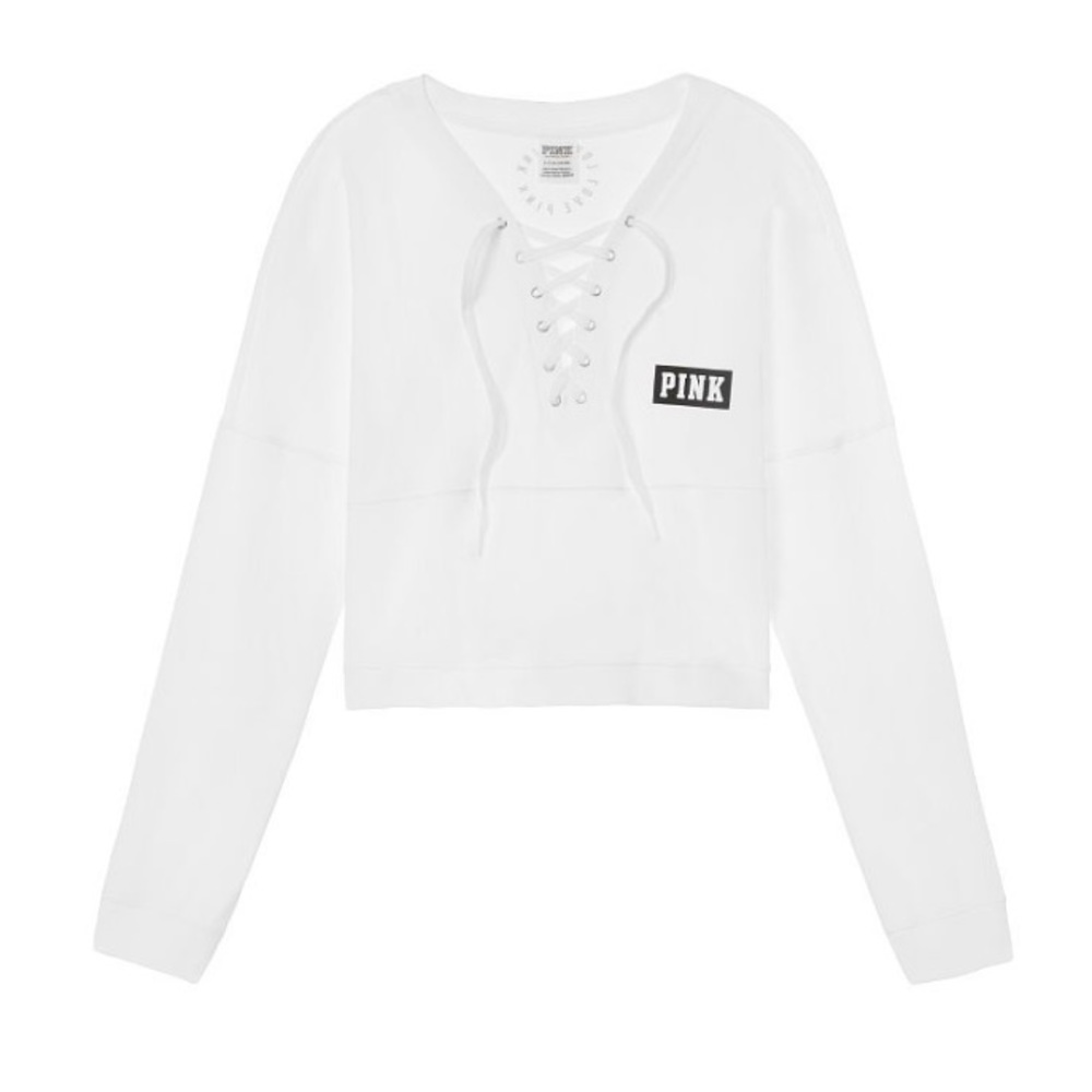 PINK VS Crop Top Sweatshirt with Lace Up neck